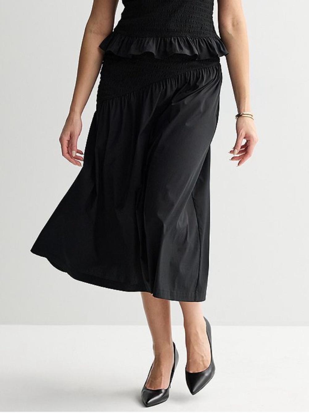 NWT Thalia Sodi Ruched Maxi Skirt Size L High Rise Pull On Flared Skirt
